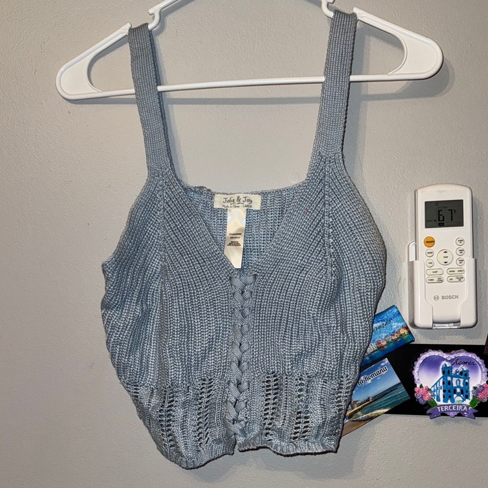 Ribbed Blue Sleeveless Fitted Tank Top